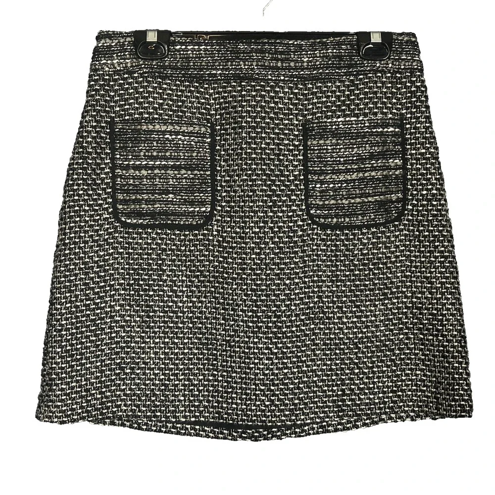 Loft Tweed Mini Skirt Womens 6 Black Silver Metallic Business Casual Sexy Short